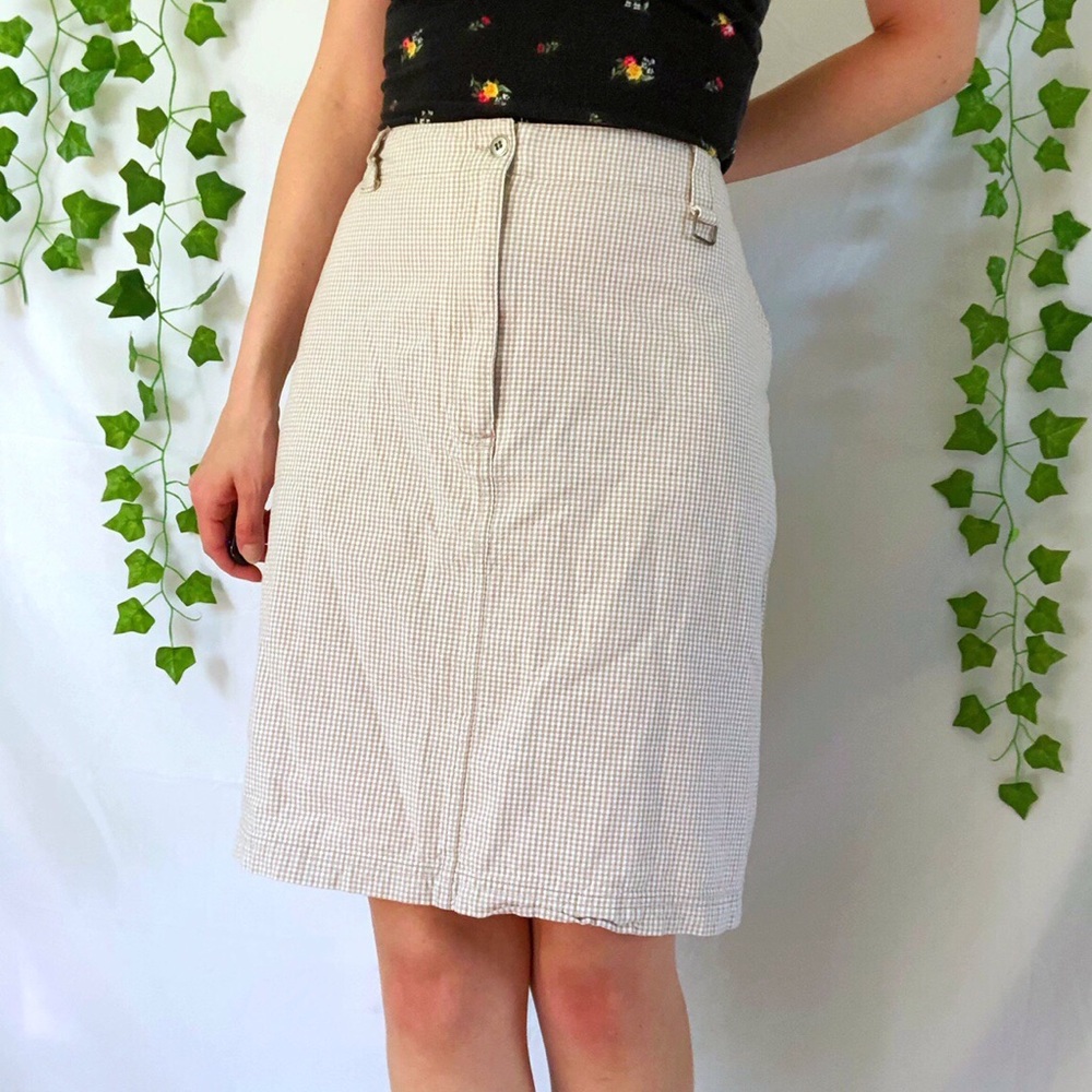 Vintage 90s beige and white gingham skirt - Picture 2 of 4
